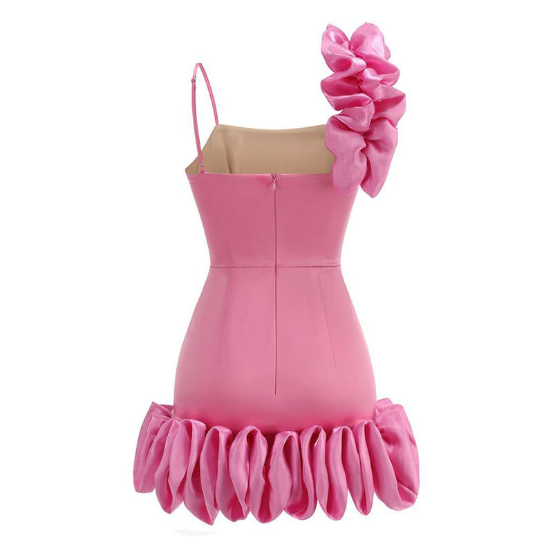 Voluminous Ruffle Spaghetti Strap Sleeveless Bodycon Satin Slip Mini Dress