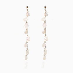 Wedding 18K Gold Plated Baroque Petal Pearl Cable Chain Drop Earrings